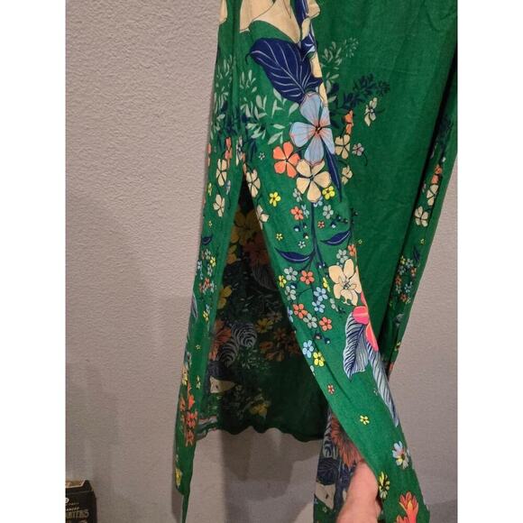 FARM Rio Women's Floral Green Maxi Skirt with Slit M Boho Resort - Picture 3 of 9